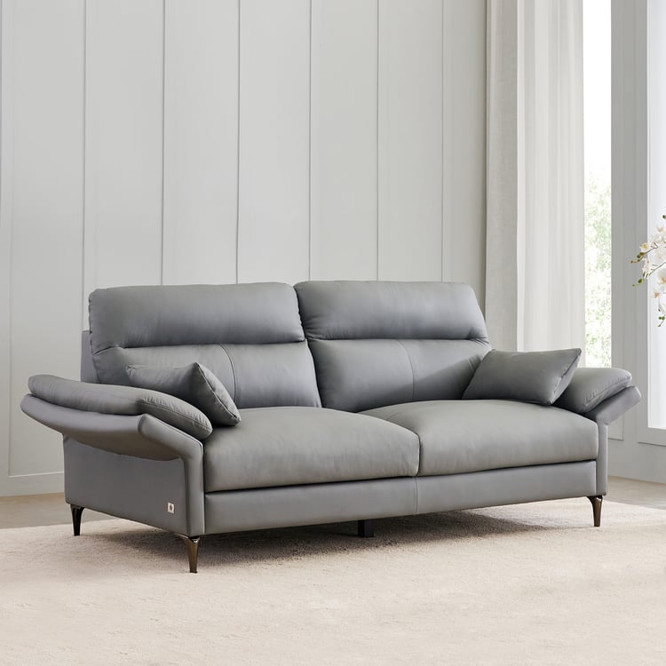 Terraroza Half Leather 3-Seater Sofa with Cushions - Grey