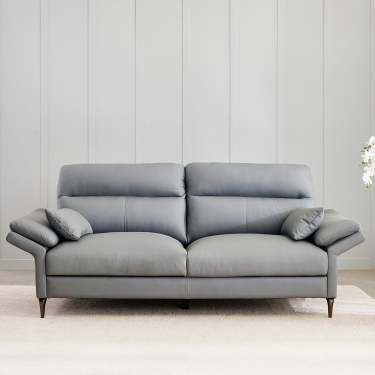 Terraroza Half Leather 3-Seater Sofa with Cushions - Grey