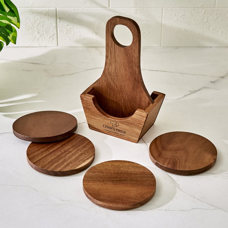 Chef's Pride Marion Set of 4 Acacia Wood Coasters with Holder