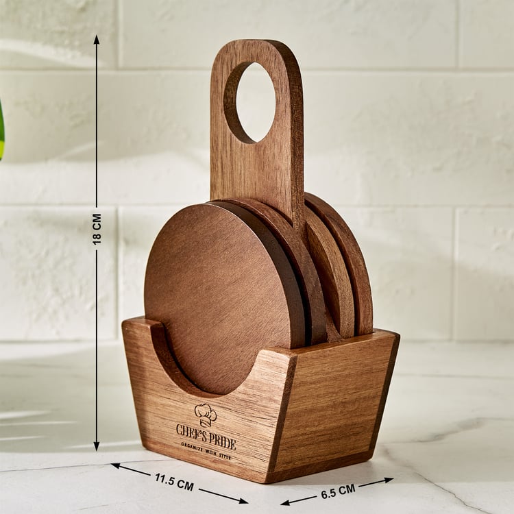 Chef's Pride Marion Set of 4 Acacia Wood Coasters with Holder
