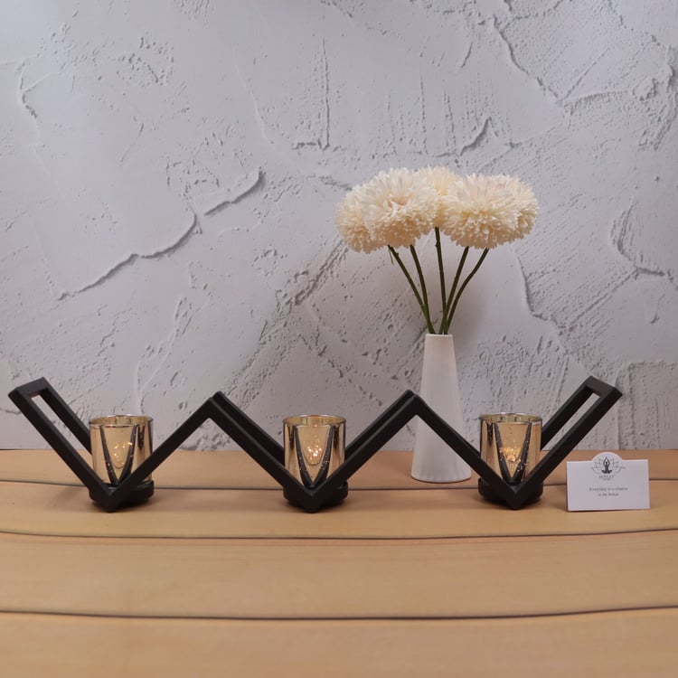 HOSLEY Set of 3 Glass T-Light Candle Holder with Stand