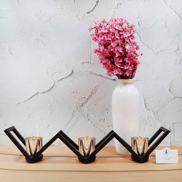 HOSLEY Set of 3 Glass T-Light Candle Holder with Stand