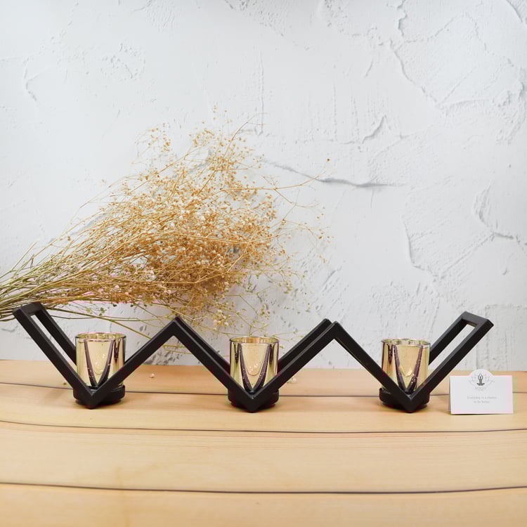 HOSLEY Set of 3 Glass T-Light Candle Holder with Stand