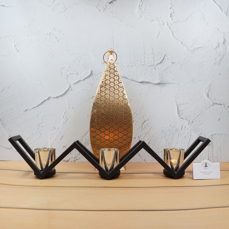 HOSLEY Set of 3 Glass T-Light Candle Holder with Stand