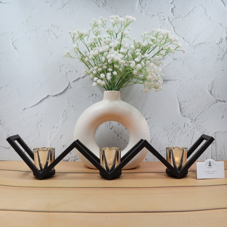 HOSLEY Set of 3 Glass T-Light Candle Holder with Stand