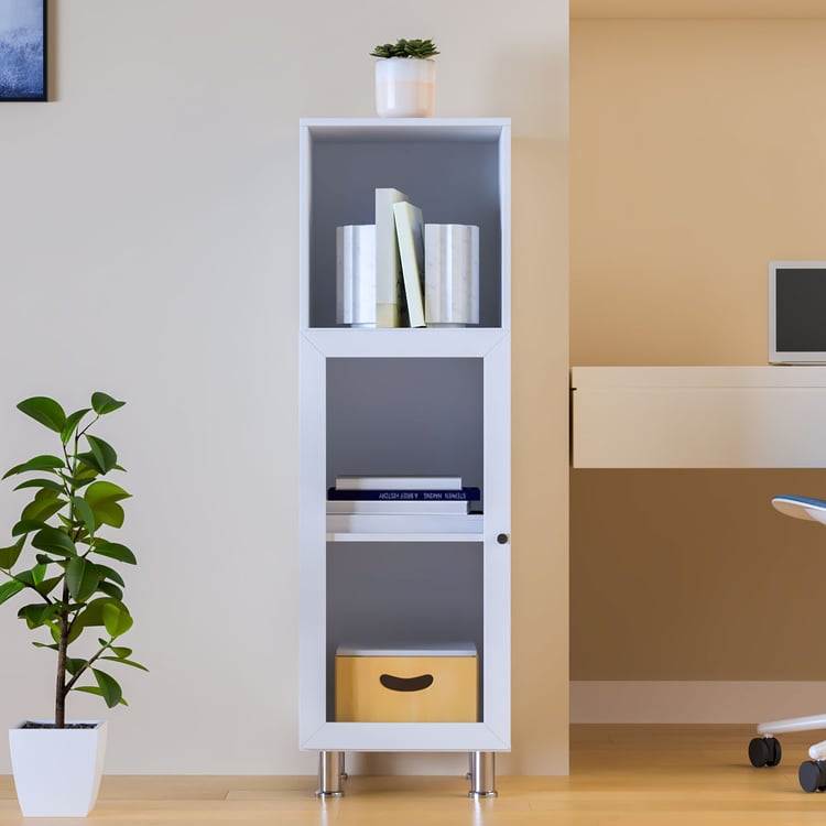 Helios Soho 1-Glass Door Book Cabinet with Legs - White