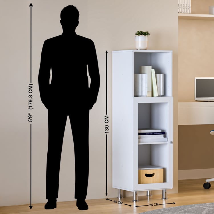 Helios Soho 1-Glass Door Book Cabinet with Legs - White