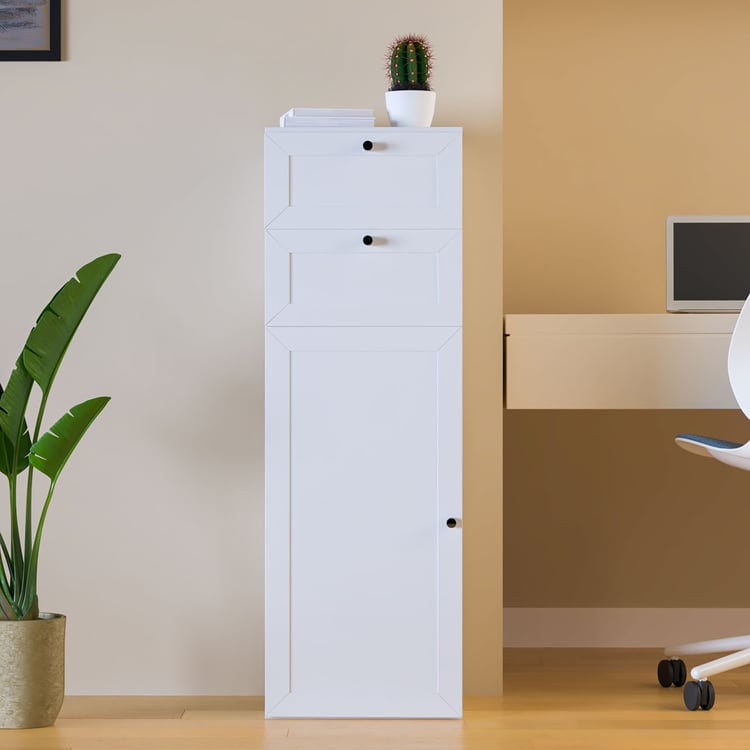 Helios Soho 1-Door Book Cabinet with Drawers - White