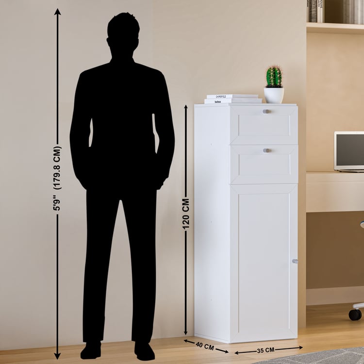 Helios Soho 1-Door Book Cabinet with Drawers - White