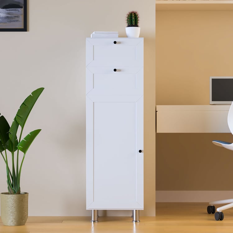 Helios Soho 1-Door Book Cabinet with Drawers & Legs - White