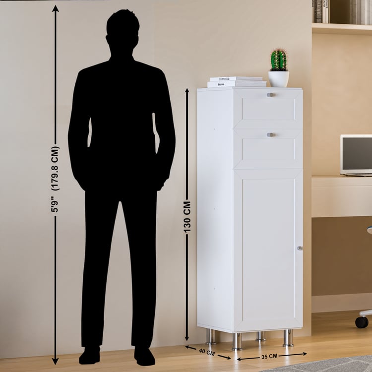 Helios Soho 1-Door Book Cabinet with Drawers & Legs - White