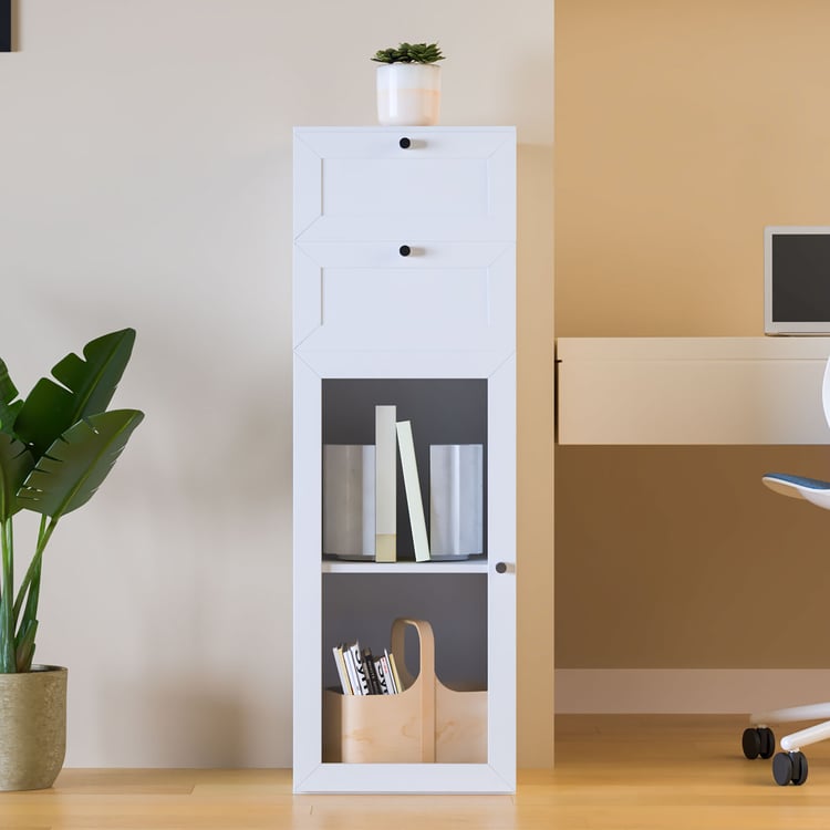 Helios Soho 1-Glass Door Book Cabinet with Drawers - White