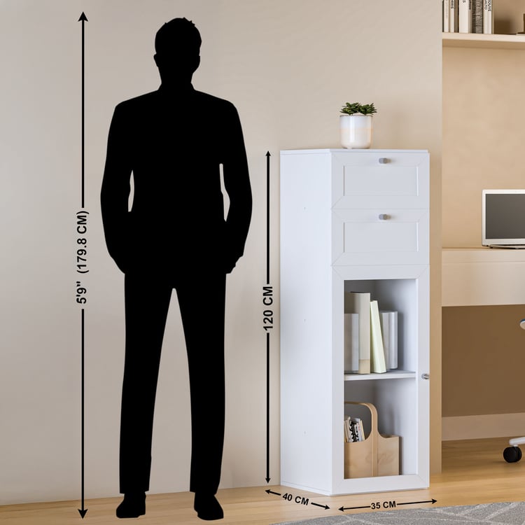 Helios Soho 1-Glass Door Book Cabinet with Drawers - White