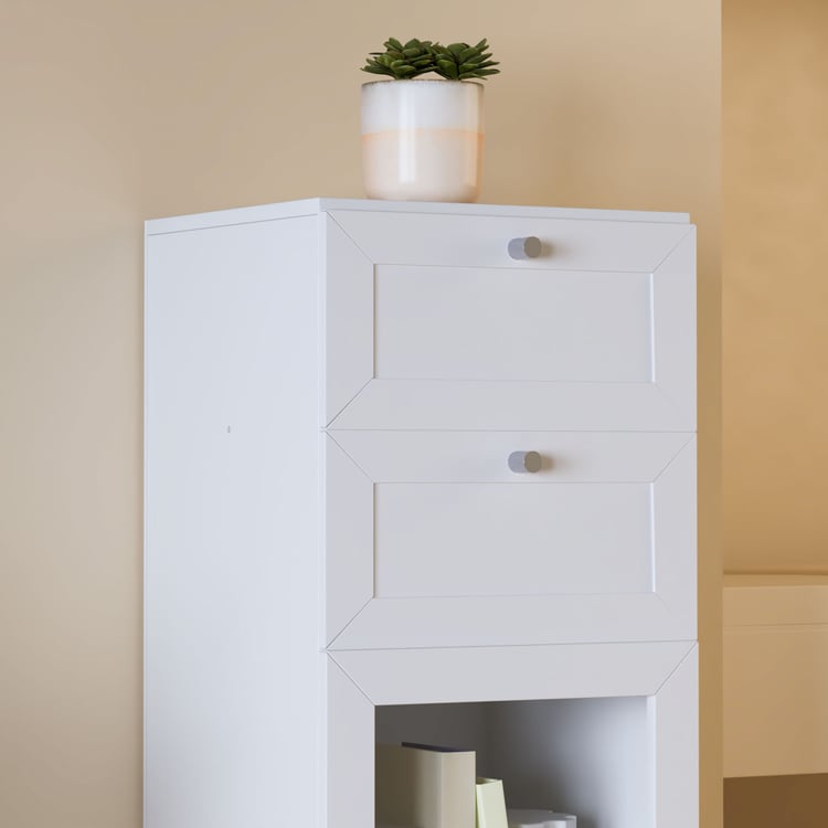Helios Soho 1-Glass Door Book Cabinet with Drawers - White