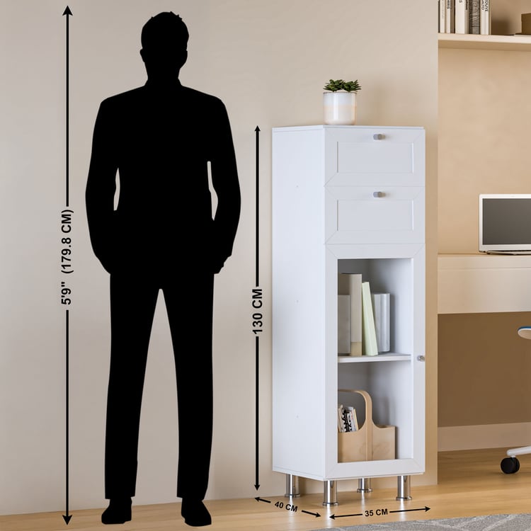 Helios Soho 1-Glass Door Book Cabinet with Drawers & Legs - White