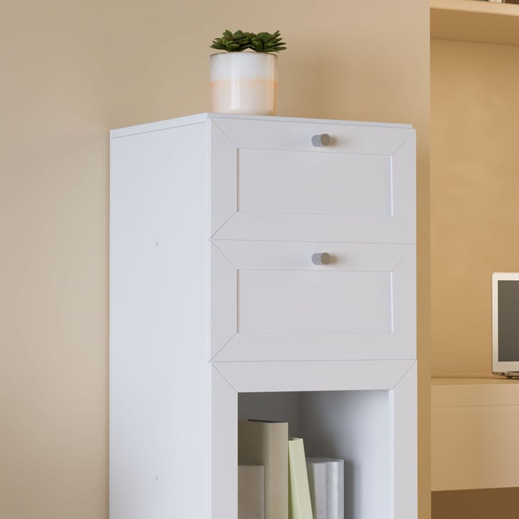 Helios Soho 1-Glass Door Book Cabinet with Drawers & Legs - White