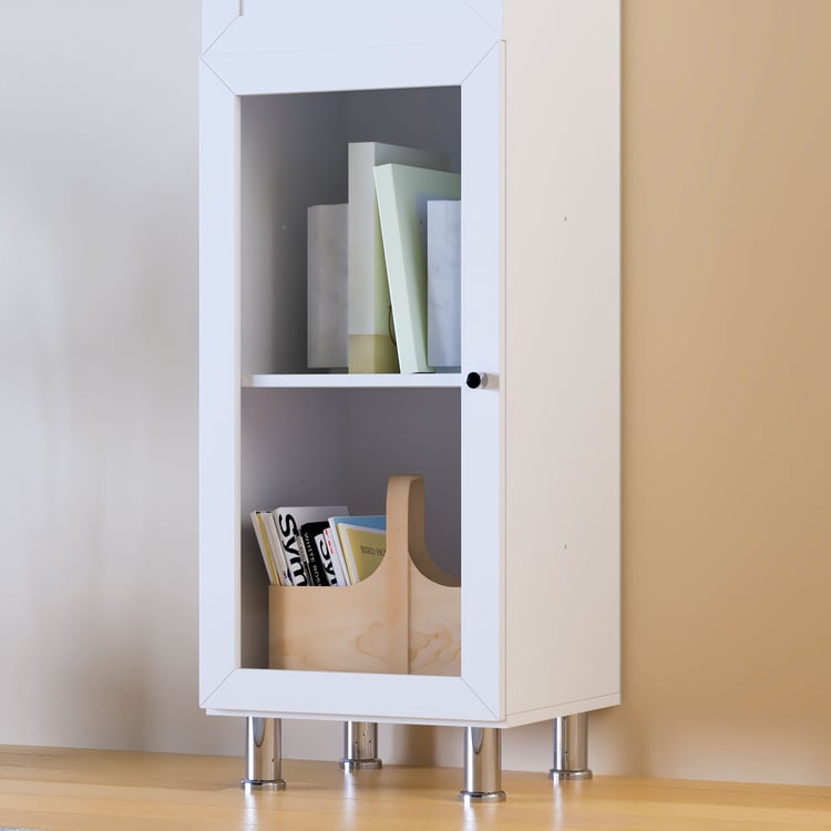 Helios Soho 1-Glass Door Book Cabinet with Drawers & Legs - White