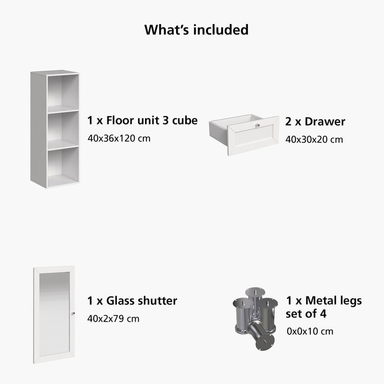 Helios Soho 1-Glass Door Book Cabinet with Drawers & Legs - White