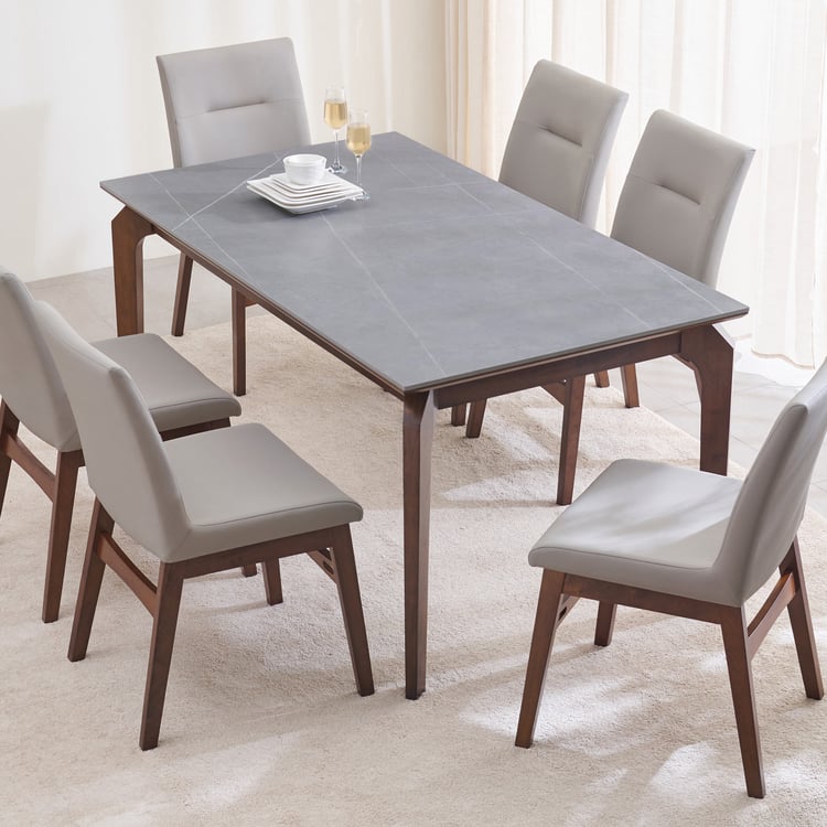 Falcon Ceramic Top 6-Seater Dining Set with Chairs - Grey