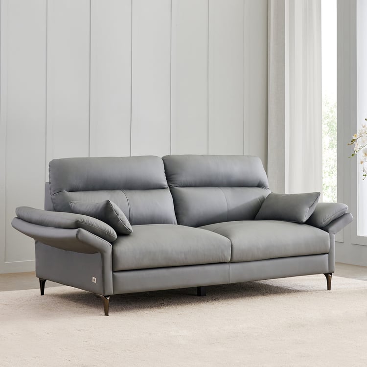 Terraroza Half Leather 3+2+1 Seater Sofa with Cushions - Grey