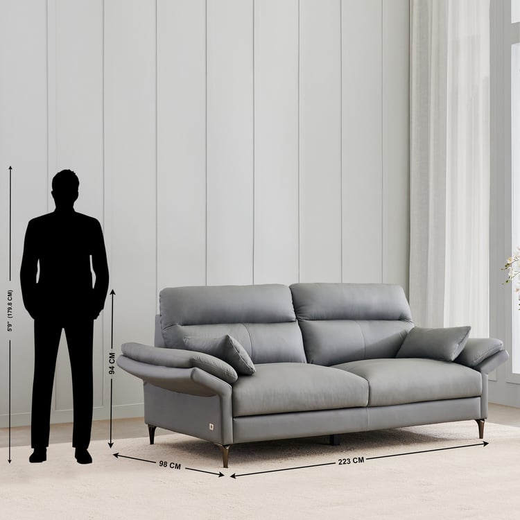 Terraroza Half Leather 3+2+1 Seater Sofa with Cushions - Grey
