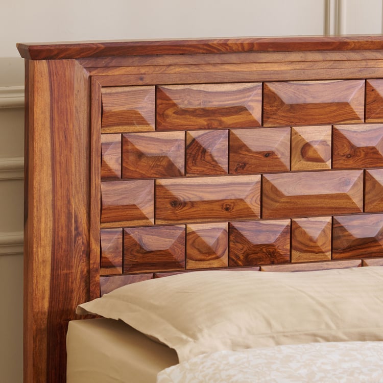 Adana Grand Swaram Sheesham Wood Queen Bed with Hydraulic Storage - Walnut