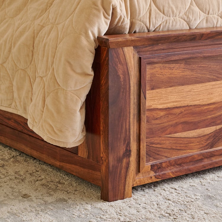 Adana Grand Yuga Sheesham Wood King Bed with Hydraulic Storage - Honey