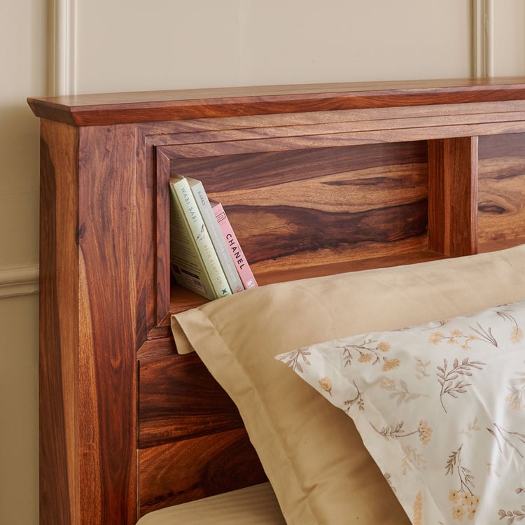 Adana Grand Yuga Sheesham Wood King Bed with Hydraulic Storage - Honey