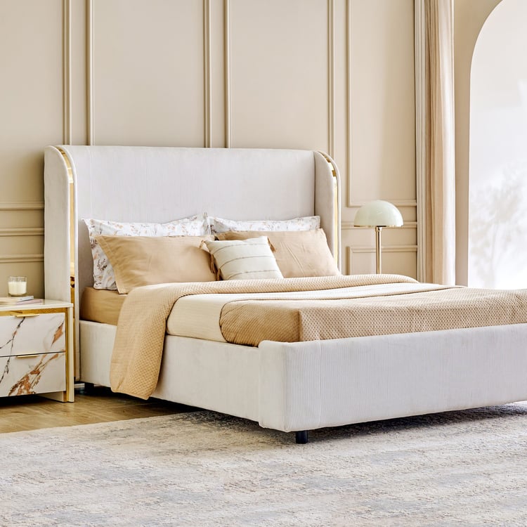 Modern Radiance Solid Wood King Bed with Hydraulic Storage - Cream