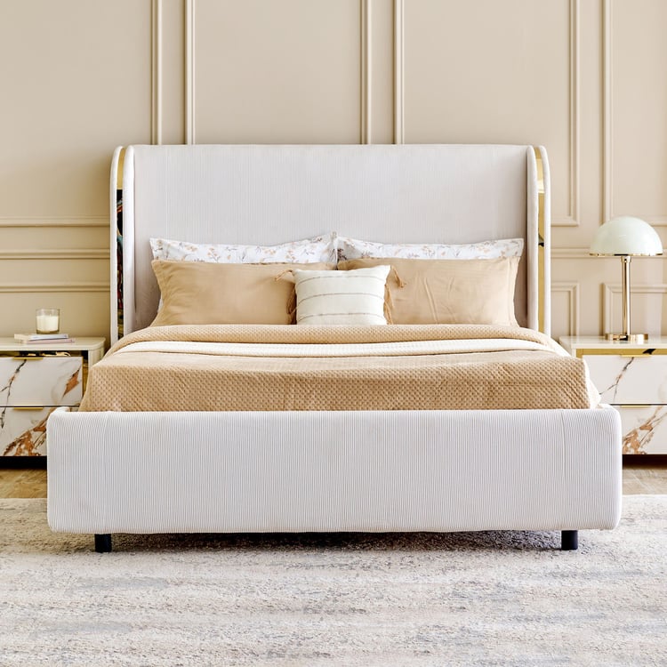 Modern Radiance Solid Wood King Bed with Hydraulic Storage - Cream