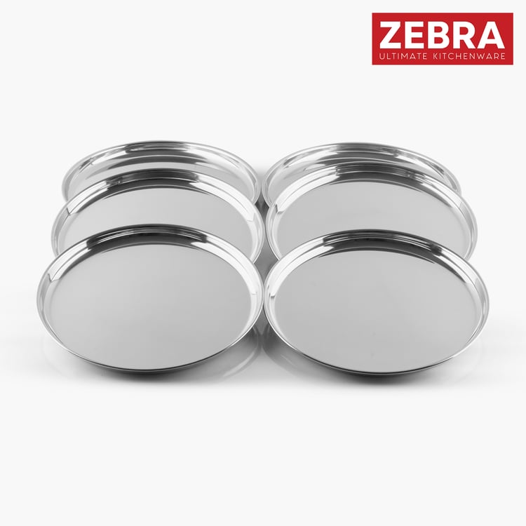 ZEBRA Set of 6 Stainless Steel Dinner Plates - 27.6cm