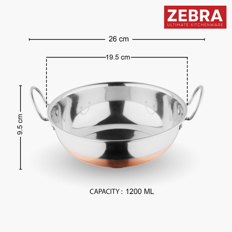 ZEBRA Stainless Steel Copper Bottom Kadai - 1.2L