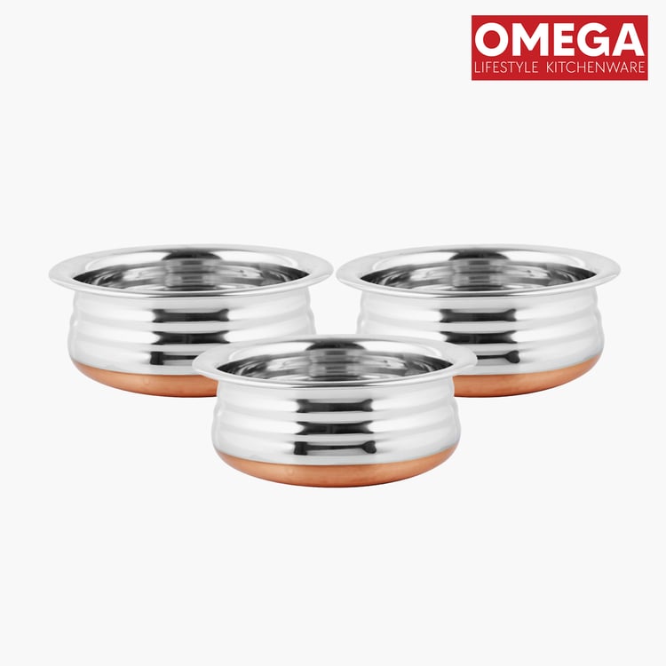 OMEGA Set of 3 Stainless Steel Copper Bottom Handis