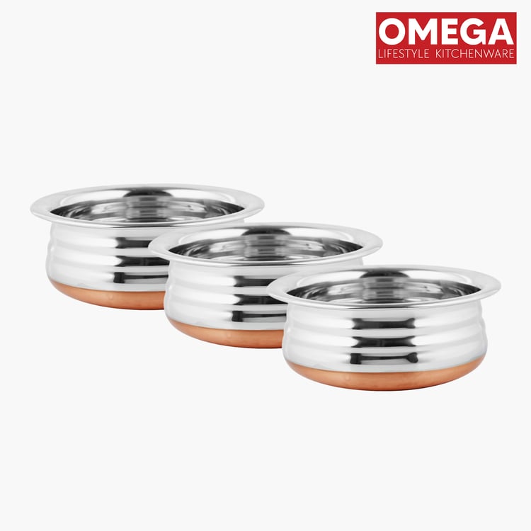 OMEGA Set of 3 Stainless Steel Copper Bottom Handis