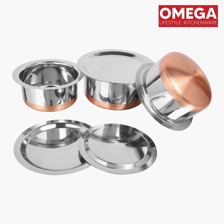 OMEGA 6Pcs Stainless Steel Copper Bottom Topes with Lids