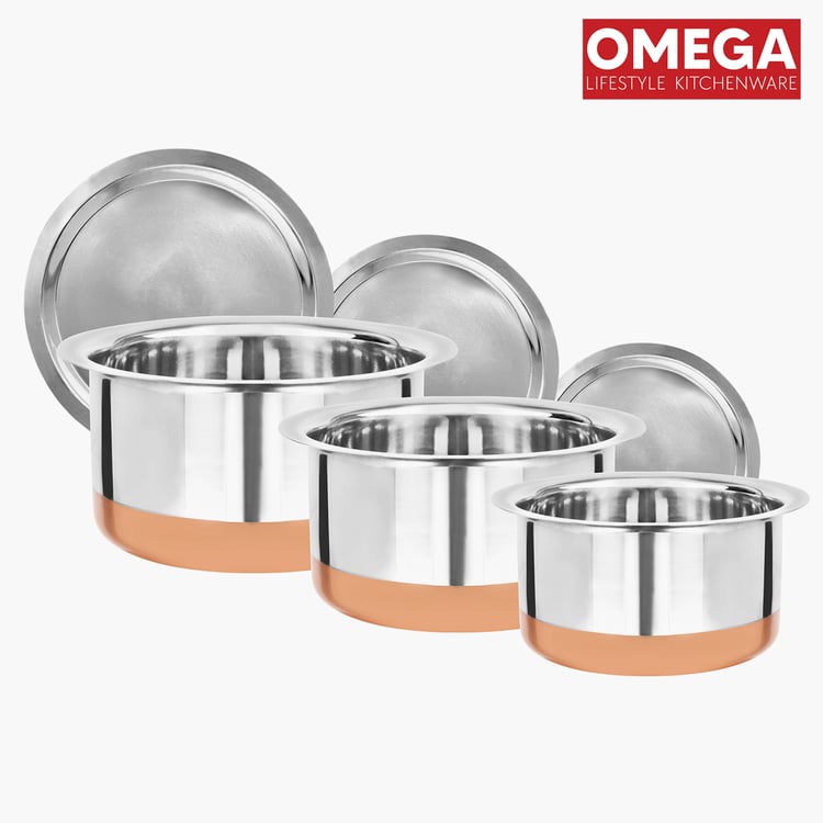 OMEGA 6Pcs Stainless Steel Copper Bottom Topes with Lids