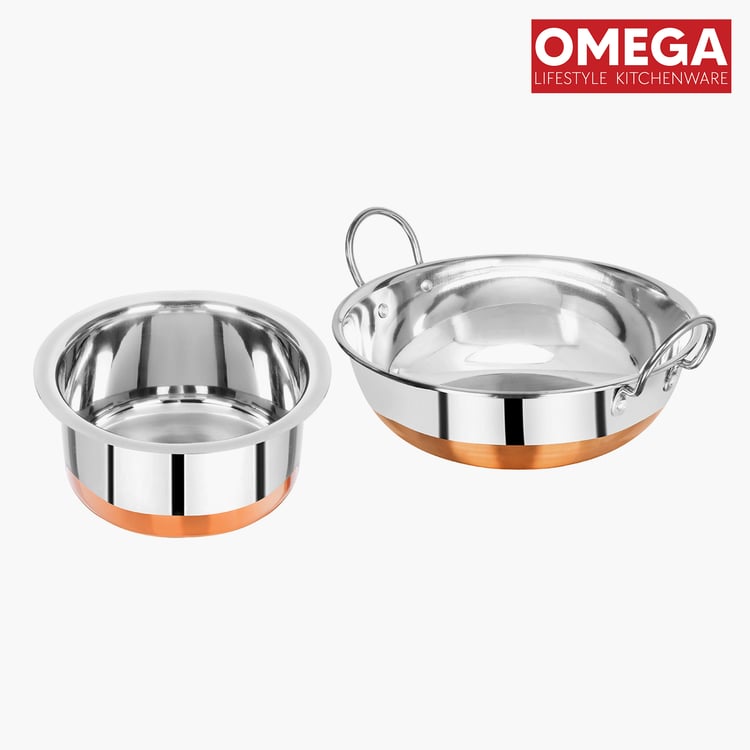 OMEGA Alfa 2Pcs Stainless Steel Copper Bottom Cookware Set