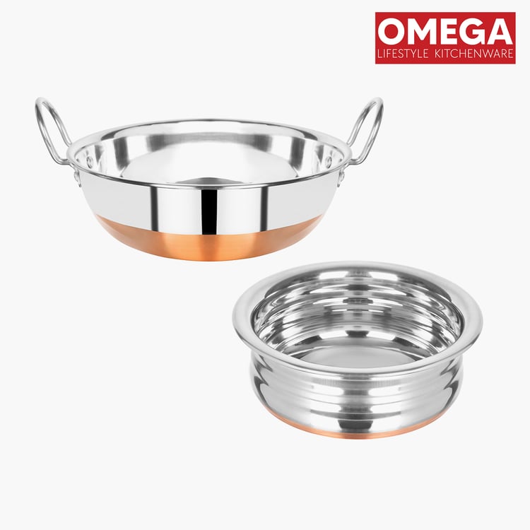 OMEGA Oster 2Pcs Stainless Steel Copper Bottom Cookware Set