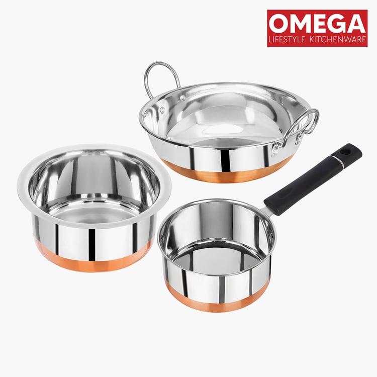 OMEGA 3Pcs Stainless Steel Copper Bottom Cookware Set