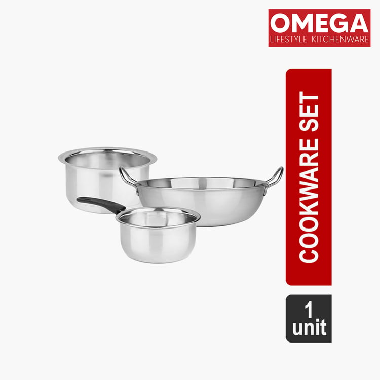 OMEGA 3Pcs Stainless Steel Flat Bottom Cookware Set