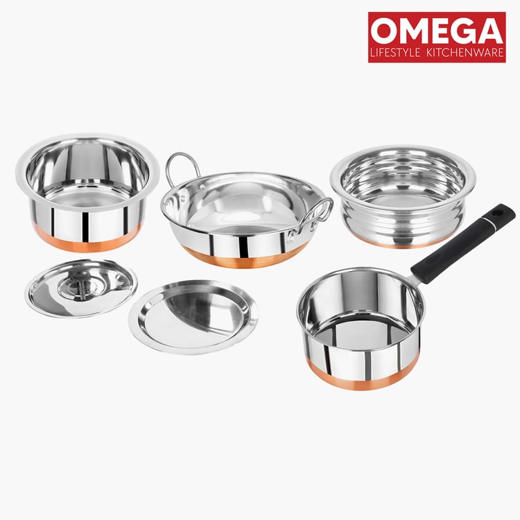 OMEGA Deluxe 6Pcs Stainless Steel Copper Bottom Cookware Set