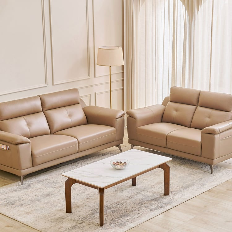 Martin Half Leather 3+2 Seater Sofa Set - Beige