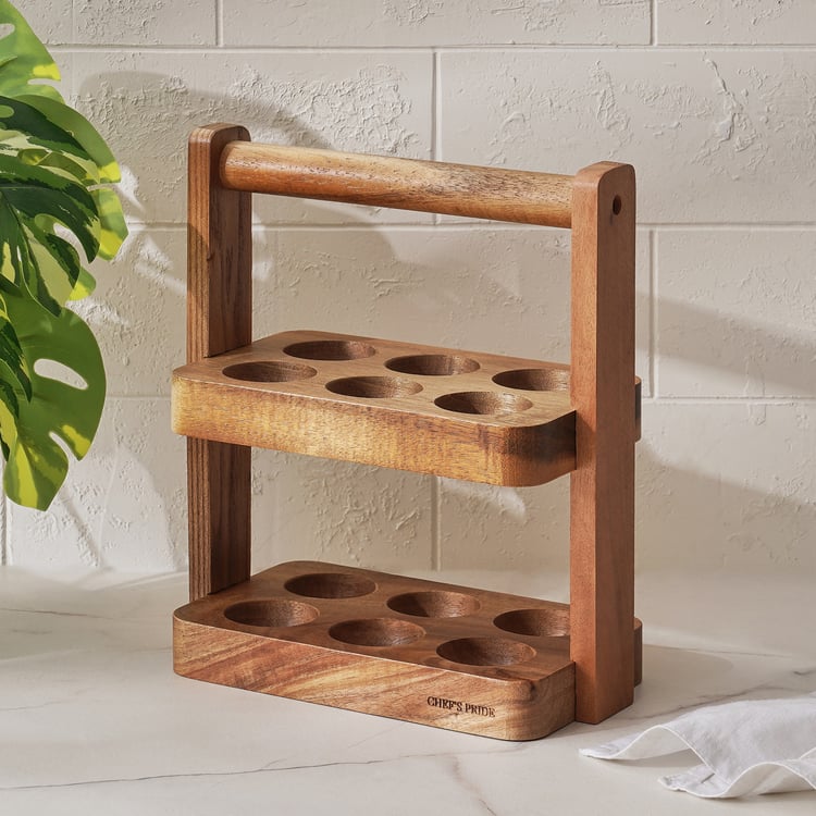 Chefs Pride Jepson Acacia Wood 2-Tier Egg Holder - Brown