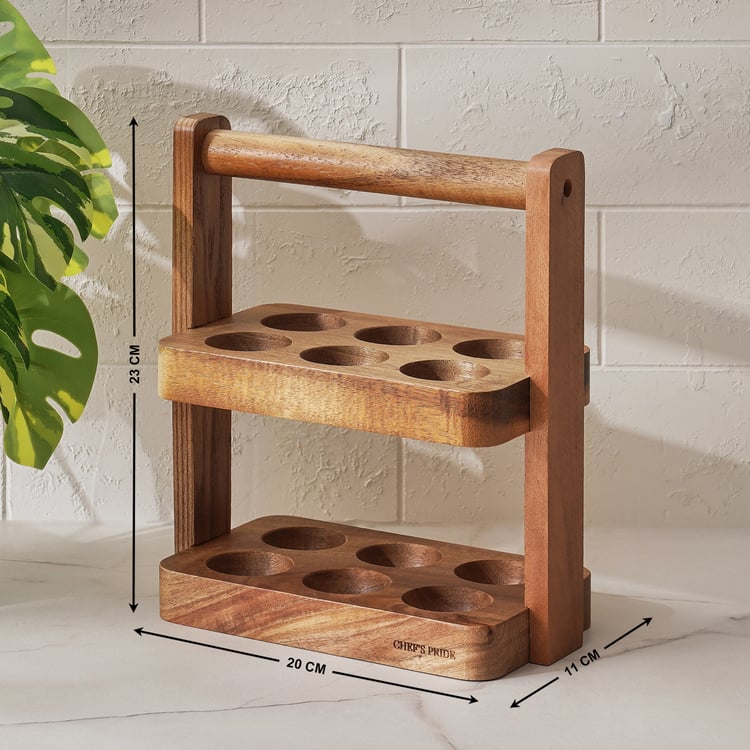 Chefs Pride Jepson Acacia Wood 2-Tier Egg Holder - Brown