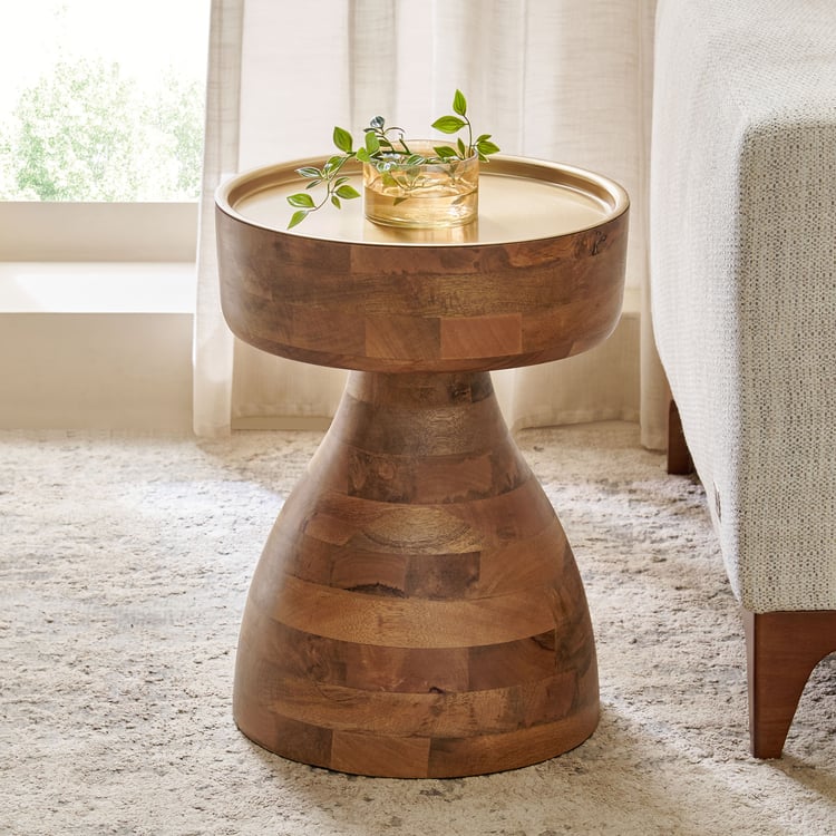 Ridge Metal Top Accent Table - Walnut