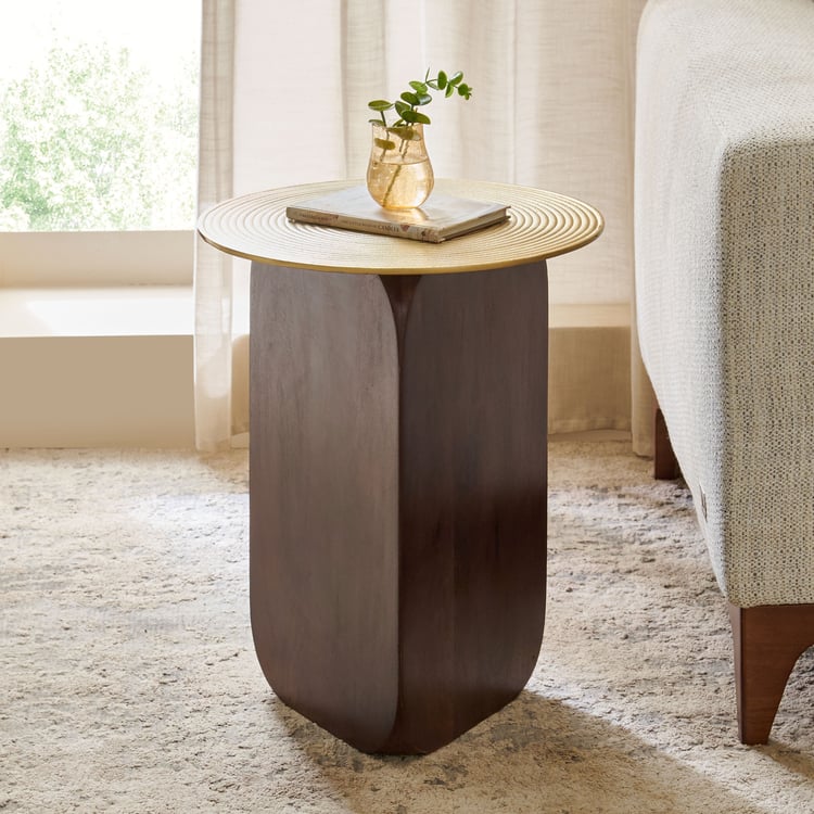 Ripple Metal Top Accent Table - Brown