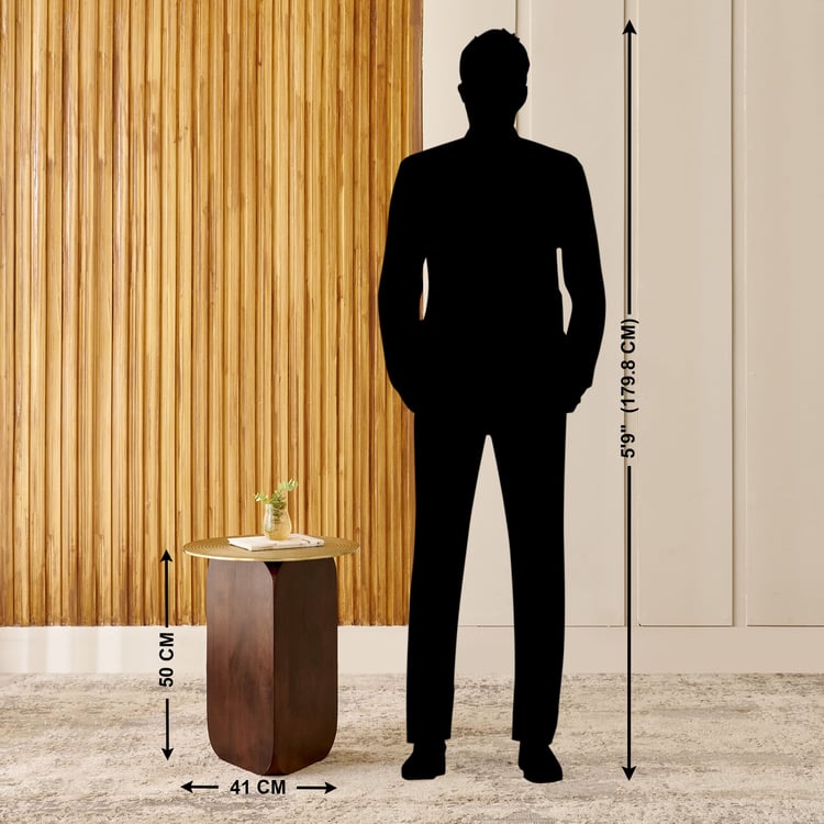 Ripple Metal Top Accent Table - Brown