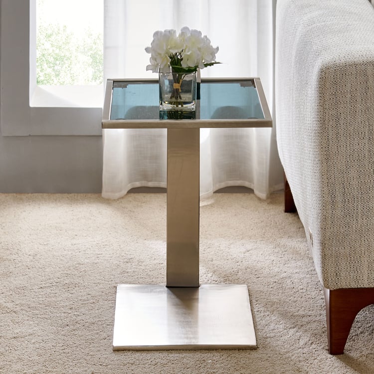 Suzane Glass Top Accent Table - Silver