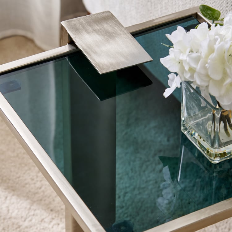 Suzane Glass Top Accent Table - Silver