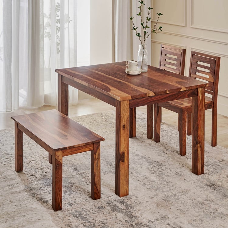 Adana Grand Sheesham Wood 4-Seater Dining Set with Chairs and Bench - Brown